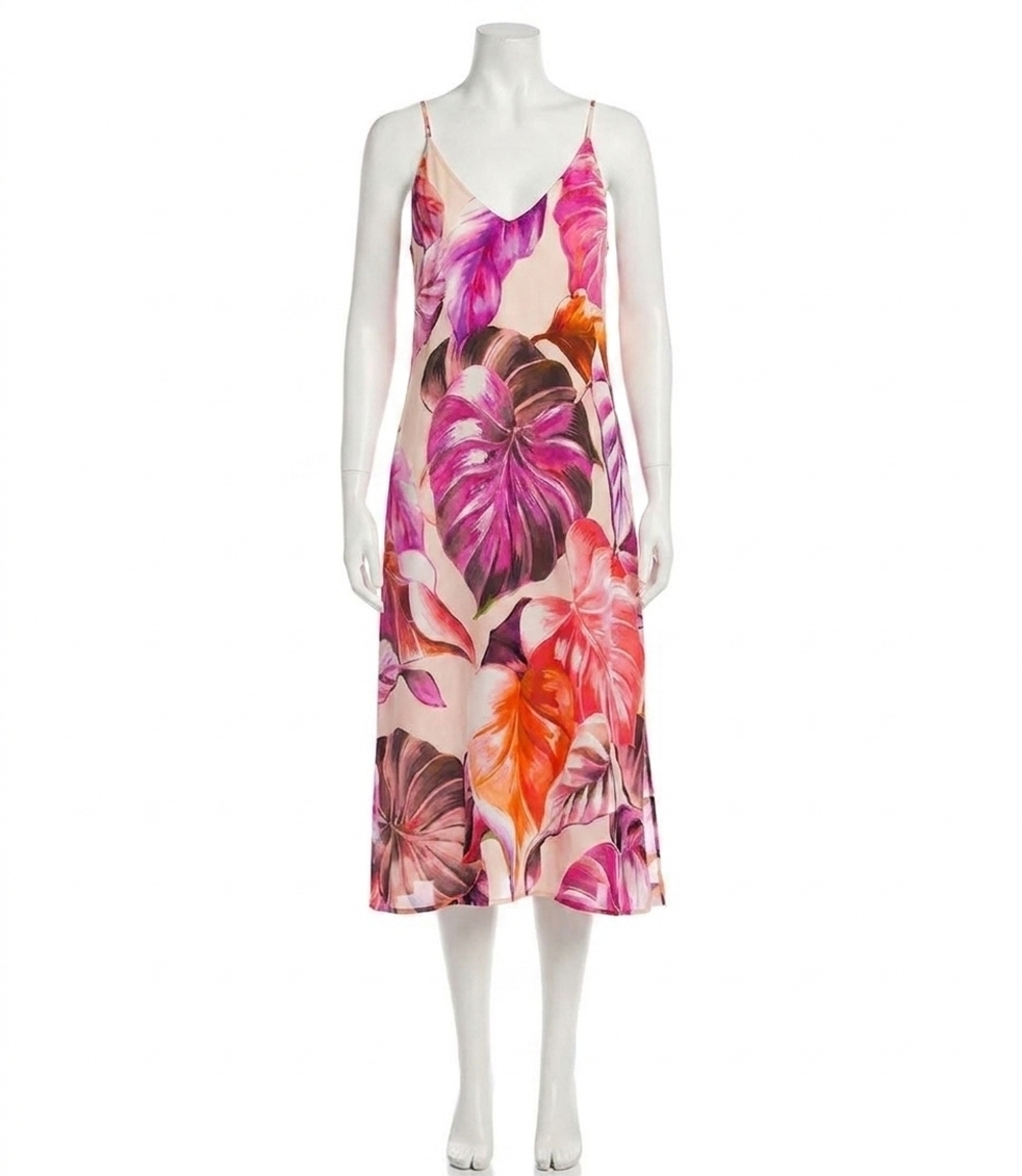 NEW KAREN KANE patrice side slit midi dress in multi print